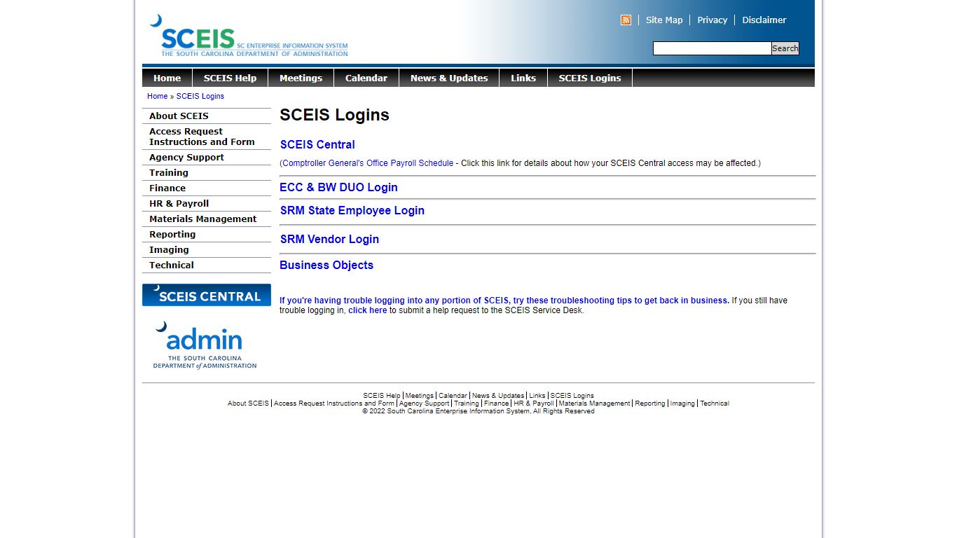 SCEIS Logins » South Carolina Enterprise Information System